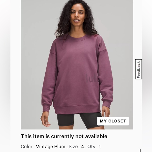 Lululemon perfectly oversized crew vintage plum size 4 - Picture 1 of 6
